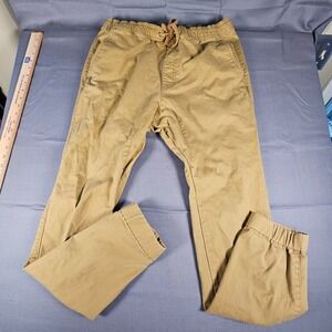 Tony Hawk Mens Khaki Jogger Pants Size L Elastic Waist Drawstring Stretch Twill